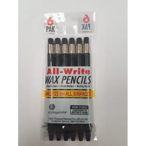 CHINA MARKER, WAX, BLACK, 6 PK CK WITHOUT POCKET CLIP